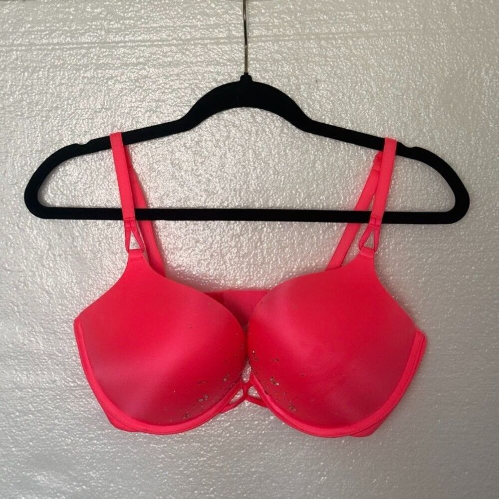 Victoria's Secret Bombshell Plunge Bling Accent 36D Pushup Bra Pink Underwire - Picture 2 of 9